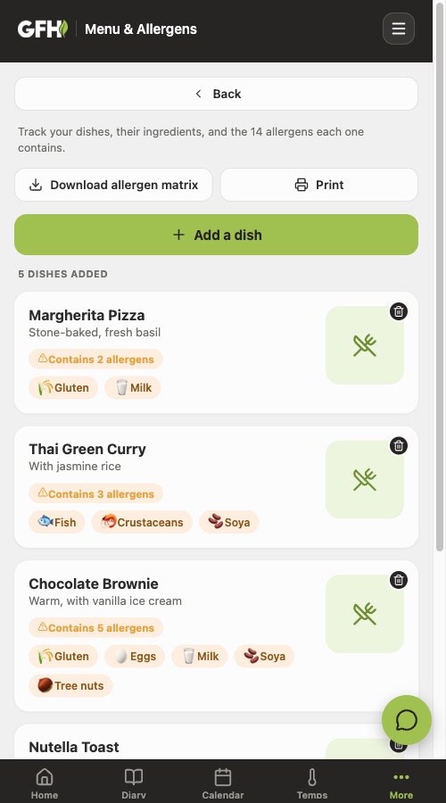 Menu and allergens