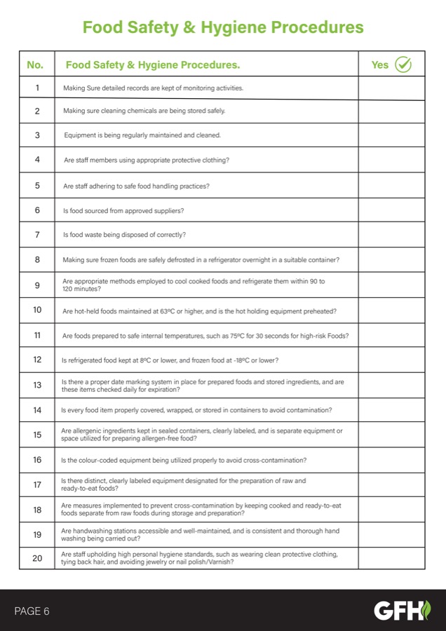 Guide page: food safety self-audit