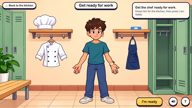 Get ready for work: dressing the chef for a shift at the lockers