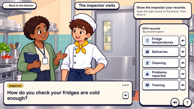 The inspector visits: an inspector asks how you check your fridges, with the kitchen records beside her