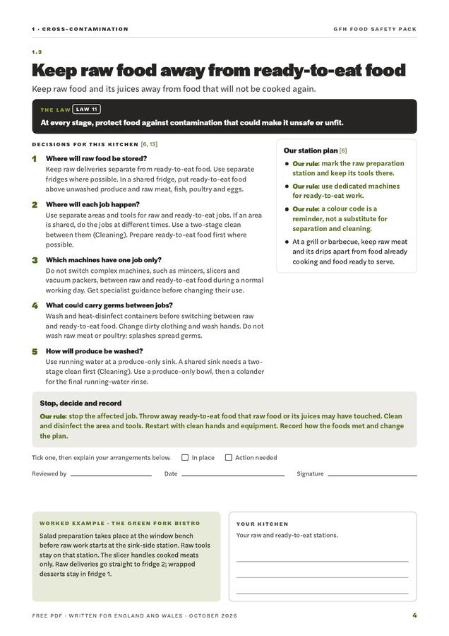Pack page: keep raw food away from ready-to-eat food