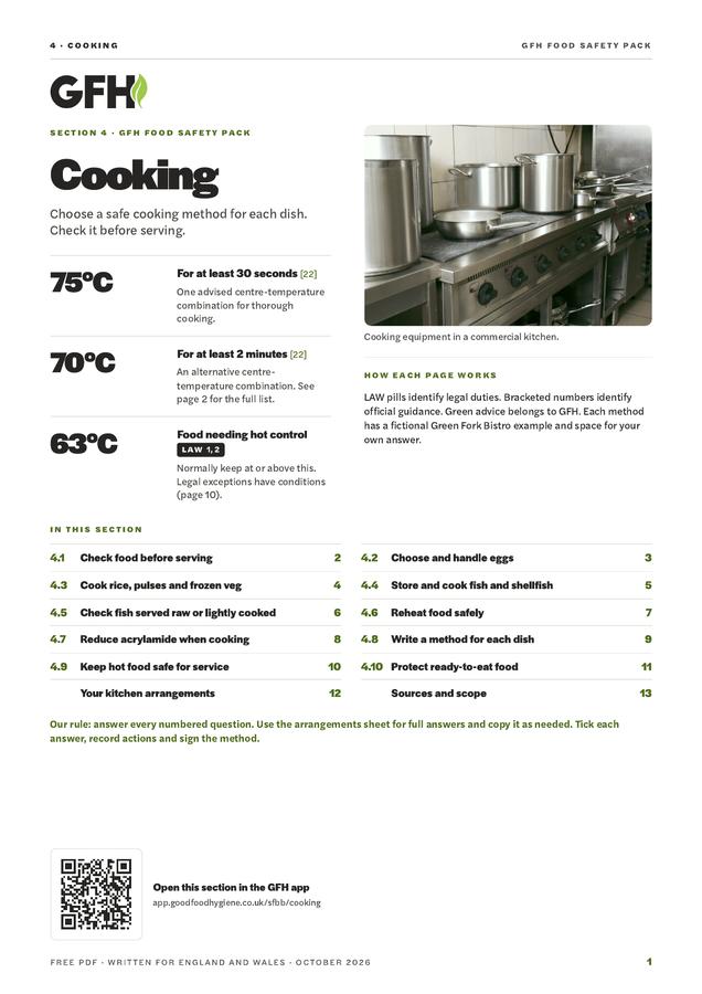 Pack page: the Cooking section opener
