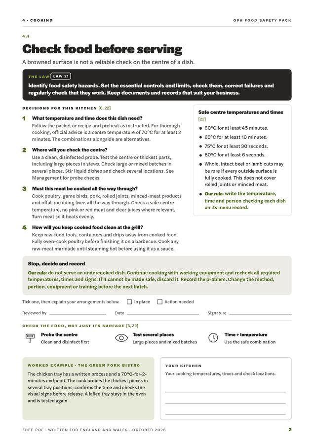 Pack page: check food before serving