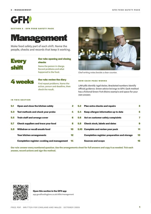 Pack page: the Management section opener