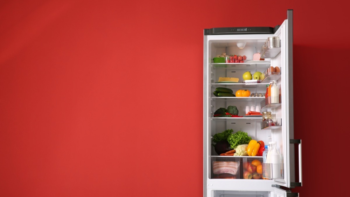 Open fridge stocked with food