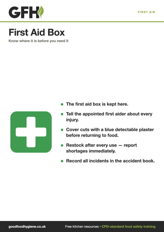 First Aid Box Sign — free A4 kitchen sign