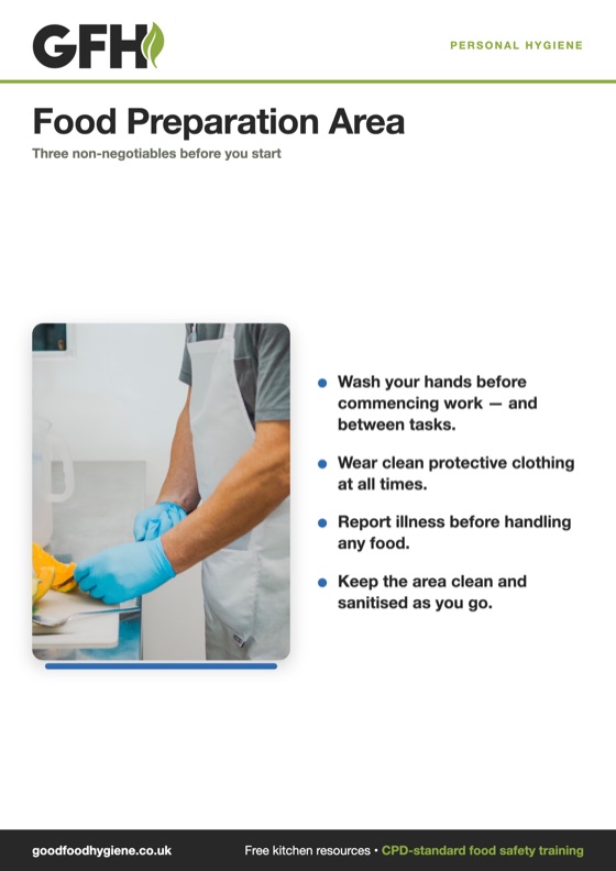 Food Preparation Area Rules — free A4 kitchen sign