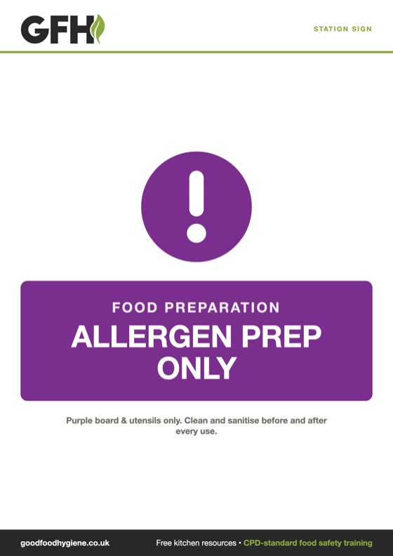 Station Sign: Allergen Prep Only — free A4 kitchen sign
