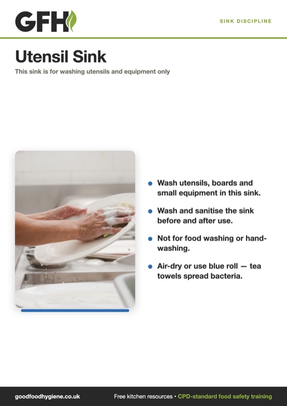 Utensil Sink — free A4 kitchen sign