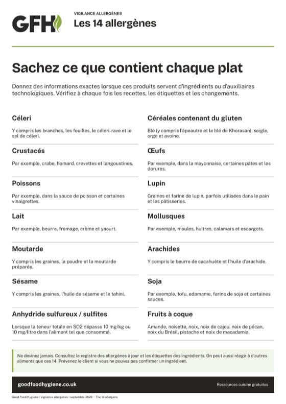 Les 14 allergènes