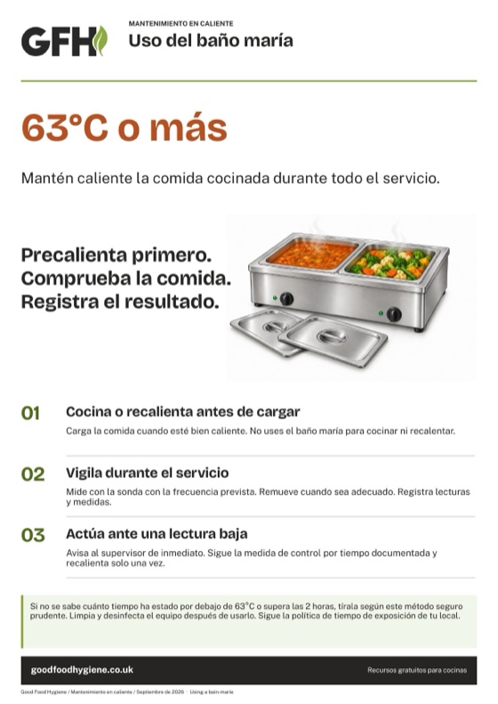 Cartel de uso del baño maría para el mantenimiento en caliente, A4