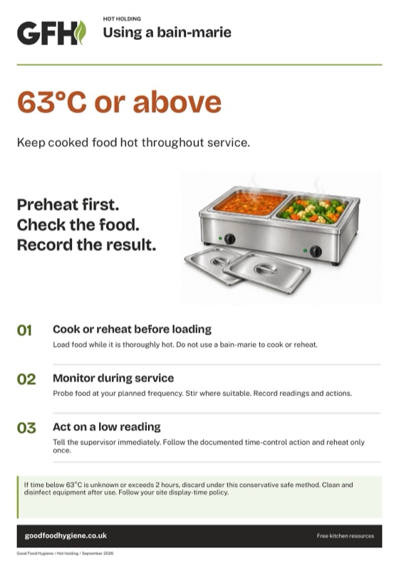 The using a bain-marie hot holding poster, A4