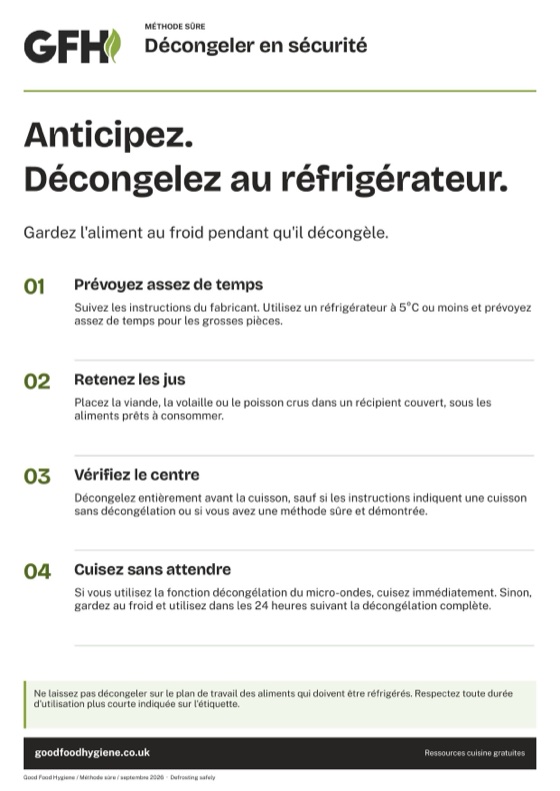 L'affiche pour décongeler les aliments en sécurité, A4