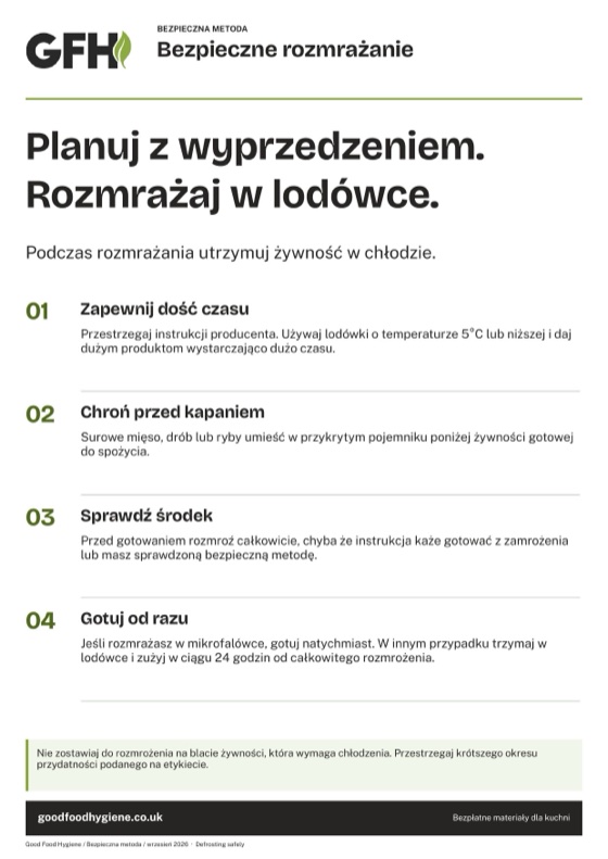 Plakat bezpiecznego rozmrażania żywności, A4