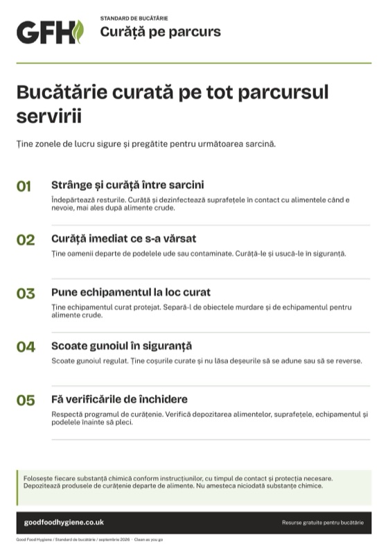 Posterul cu standardul de bucătărie Curăță pe parcurs, A4