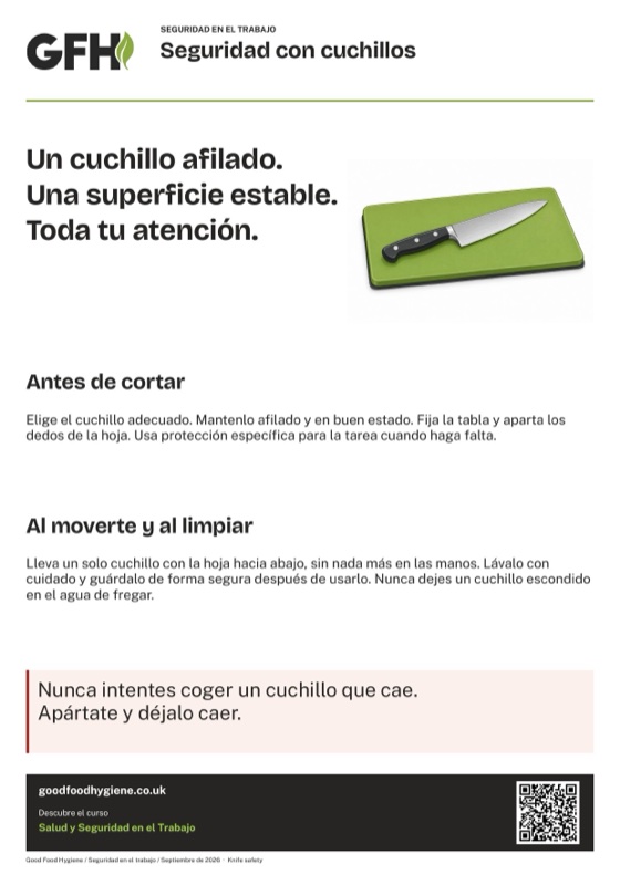 Cartel de seguridad con cuchillos para cocinas, A4