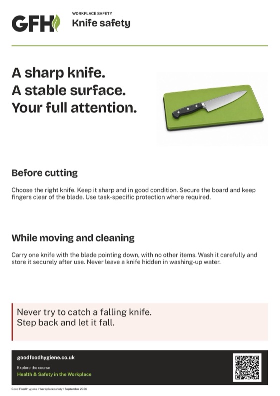 The knife safety poster for kitchens, A4