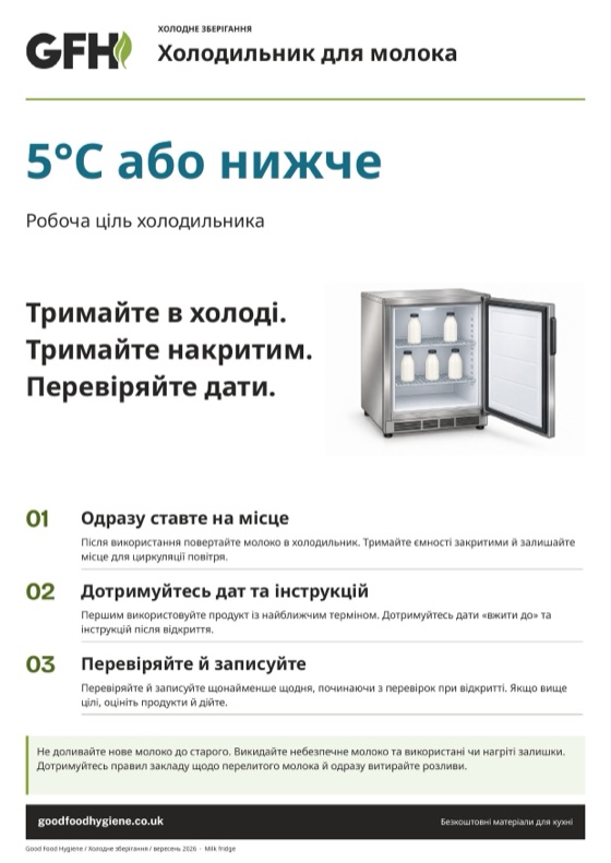 Табличка холодного зберігання «Холодильник для молока», A4