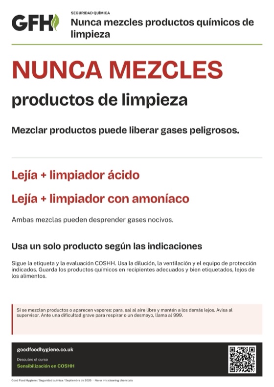 Nunca mezcles productos químicos de limpieza