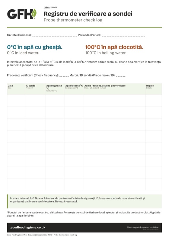 Fișa de evidență Registru de verificare a sondei, A4