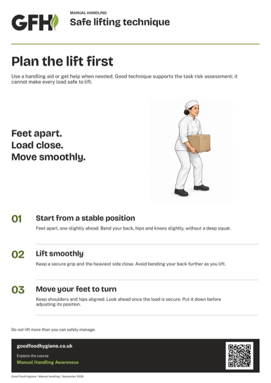 The safe lifting technique manual handling poster, A4