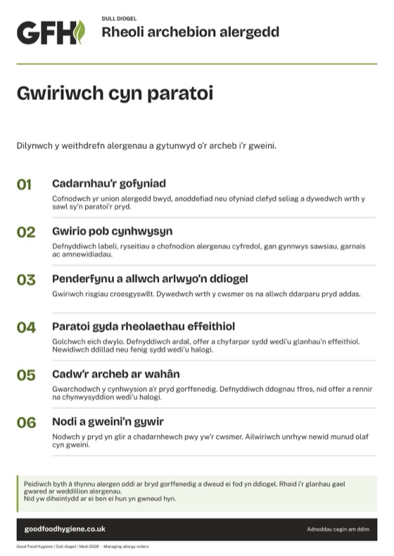 Y poster dull diogel rheoli archebion alergedd, A4