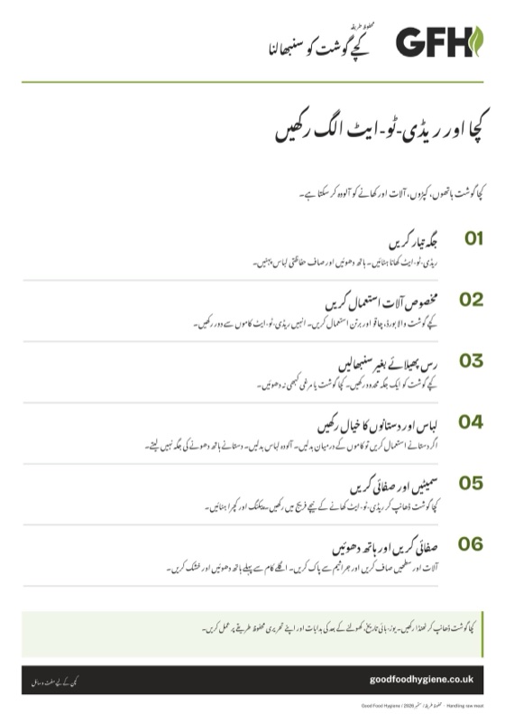 کچے گوشت کو سنبھالنے کے محفوظ طریقے کا پوسٹر، A4