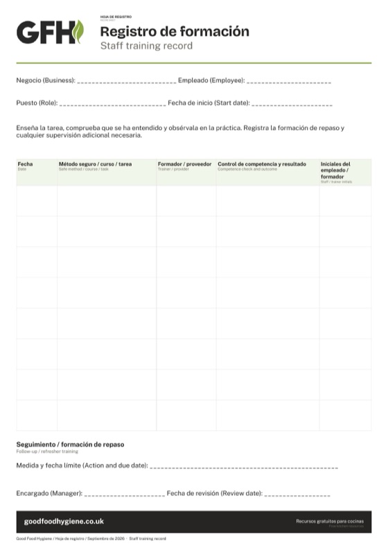 Registro de formación