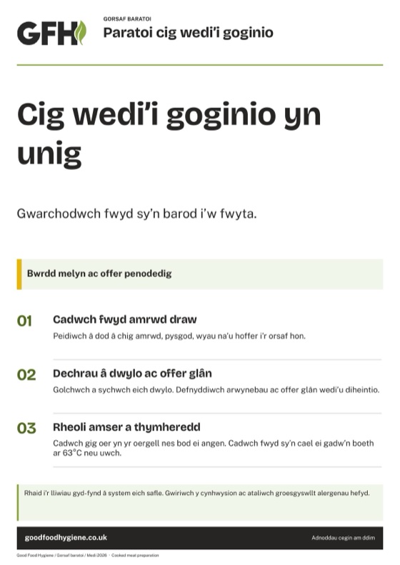 Yr arwydd gorsaf paratoi cig wedi’i goginio, parth melyn, A4