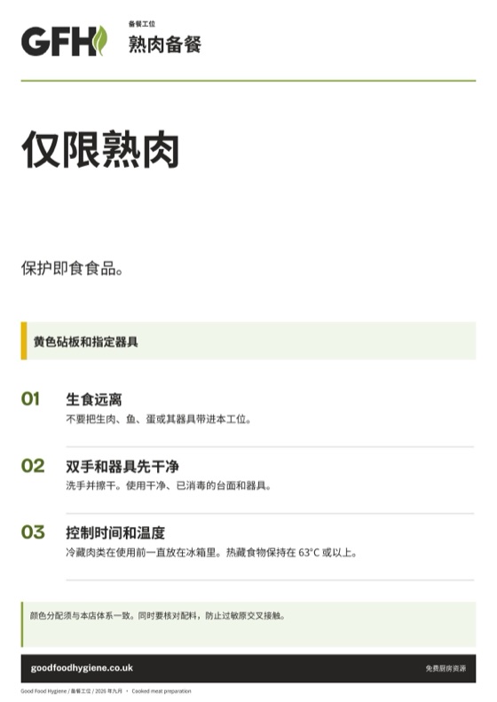 熟肉备餐工位标识，黄色区域，A4