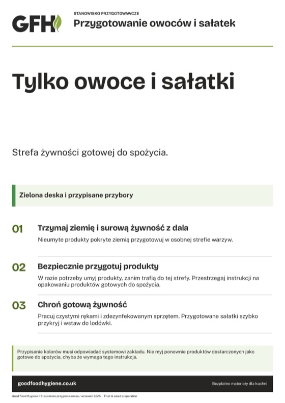 Oznaczenie stanowiska przygotowania owoców i sałatek, zielona strefa, A4