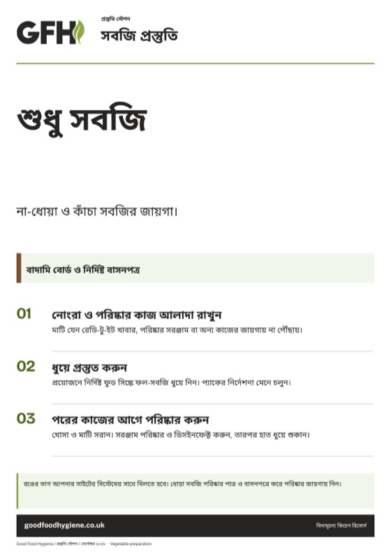 সবজি প্রস্তুতি স্টেশনের সাইন, বাদামি জোন, A4
