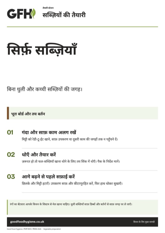 सब्ज़ियों की तैयारी का स्टेशन साइन, भूरा ज़ोन, A4