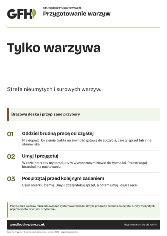 Oznaczenie stanowiska przygotowania warzyw, brązowa strefa, A4