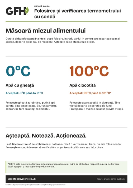 Posterul despre folosirea și verificarea termometrului cu sondă, A4