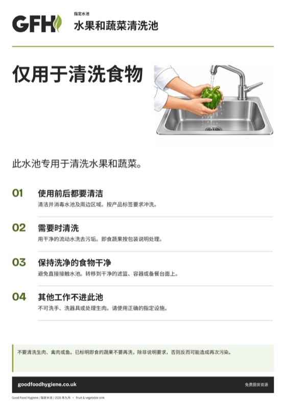 水果和蔬菜清洗池标识，A4