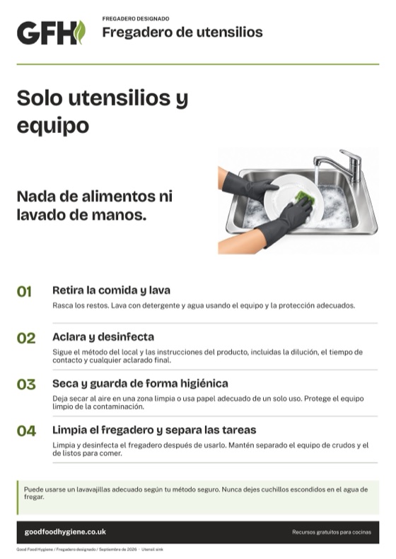 Cartel del fregadero de utensilios y equipo, A4