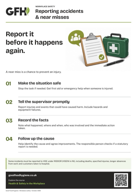 The reporting accidents and near misses poster, A4