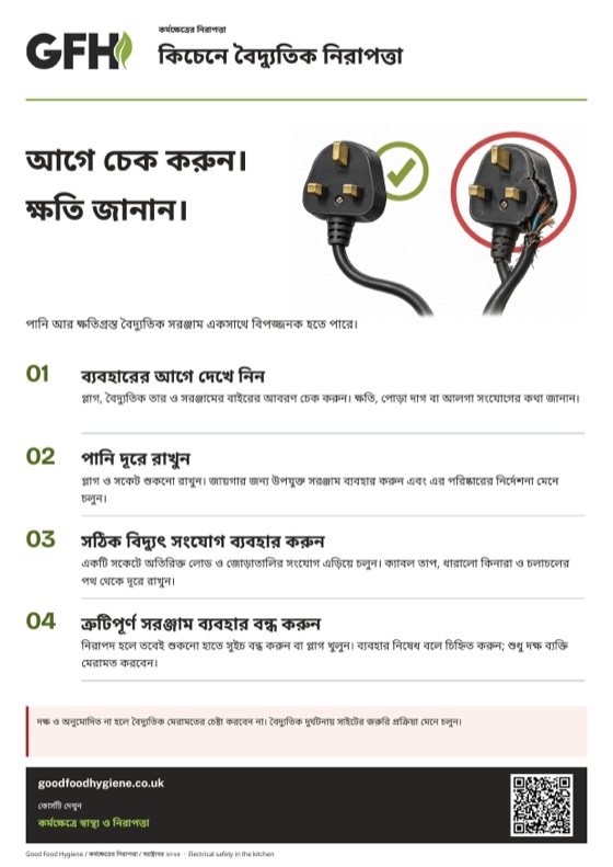 কিচেনে বৈদ্যুতিক নিরাপত্তার পোস্টার, A4