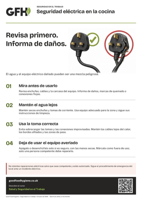 Cartel de seguridad eléctrica en la cocina, A4