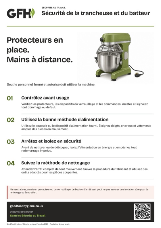 L'affiche de sécurité de la trancheuse et du batteur, A4