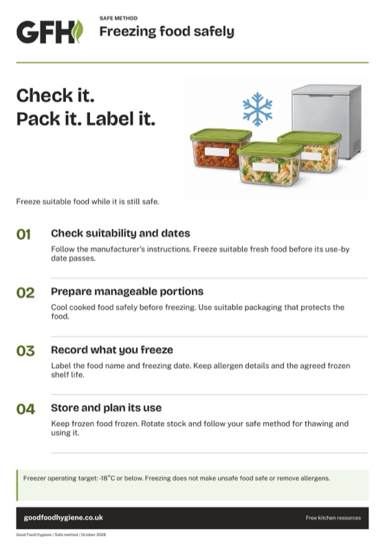 The freezing food safely poster: check it, pack it, label it, A4