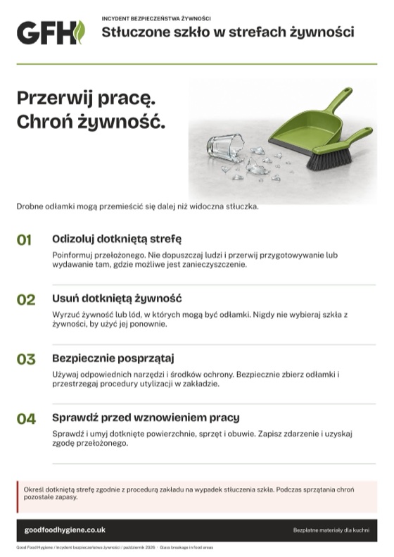 Stłuczone szkło w strefach żywności