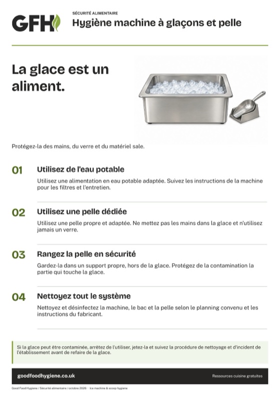 L'affiche d'hygiène de la machine à glaçons et de la pelle, A4
