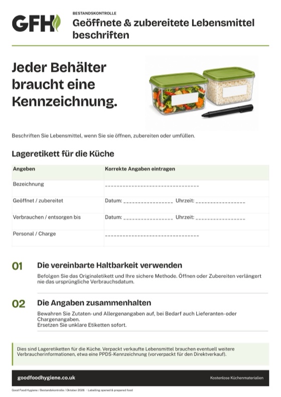 Geöffnete & zubereitete Lebensmittel beschriften