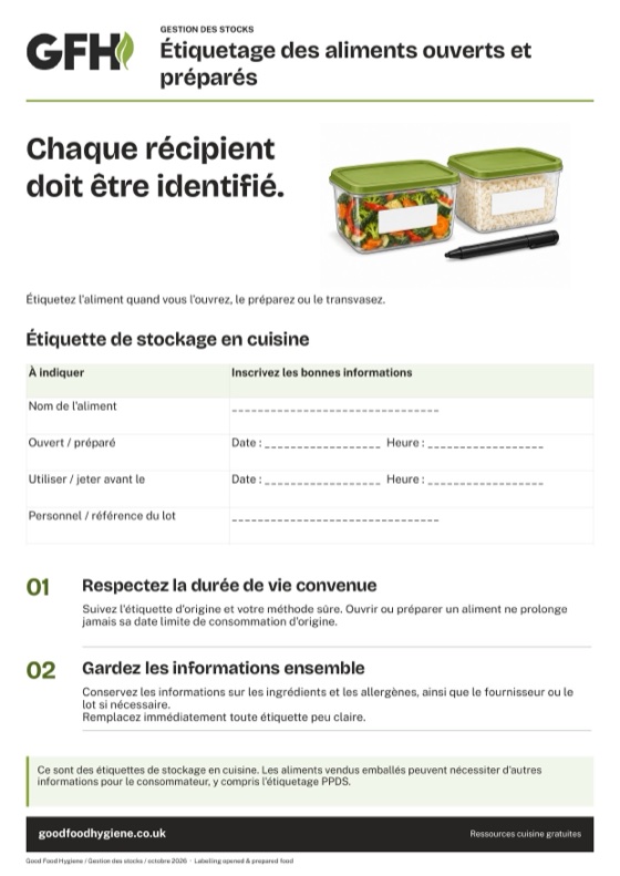 Étiquetage des aliments ouverts et préparés