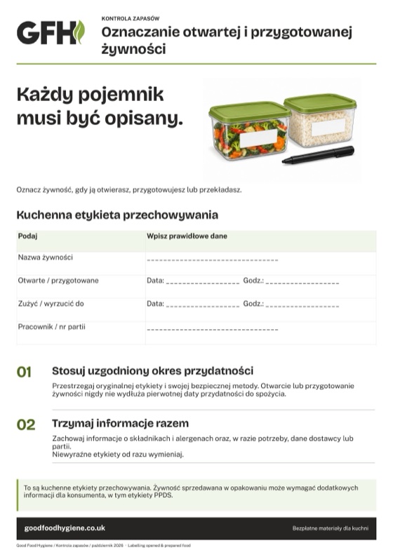 Oznaczanie otwartej i przygotowanej żywności