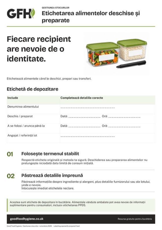 Etichetarea alimentelor deschise și preparate