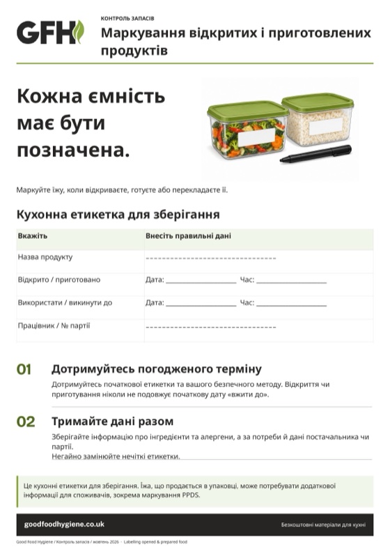 Маркування відкритих і приготовлених продуктів