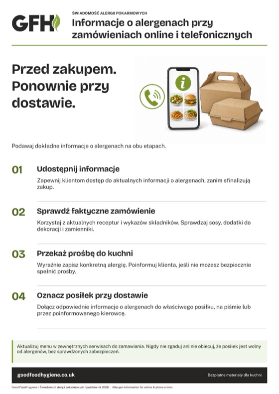 Informacje o alergenach przy zamówieniach online i telefonicznych